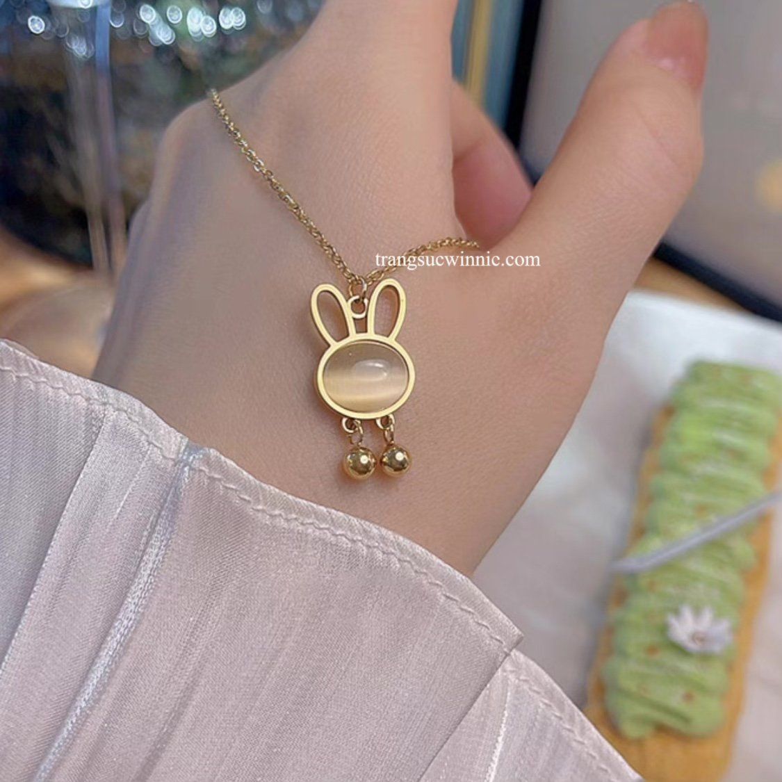 Dây chuyền titan Thỏ Opal