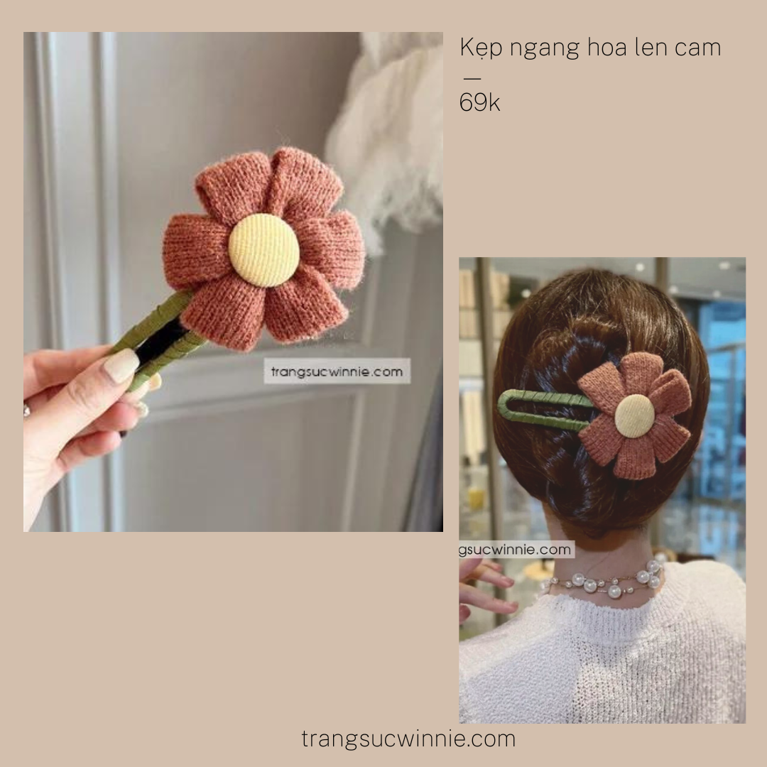 Kẹp ngang hoa len cam