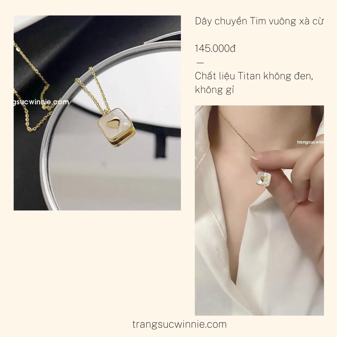Dây chuyền titan Tim xà cừ vuông