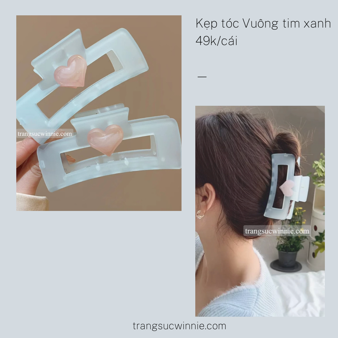 Kẹp tóc Vuông xanh tim