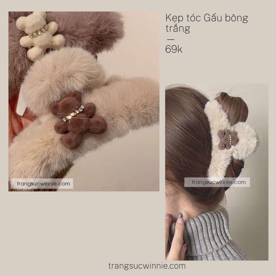 Kẹp tóc Gấu bông trắng