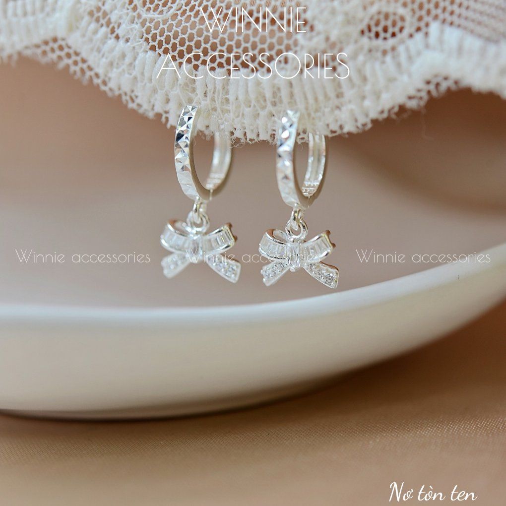 Hoa tai Bạc S925 Nơ tòn ten