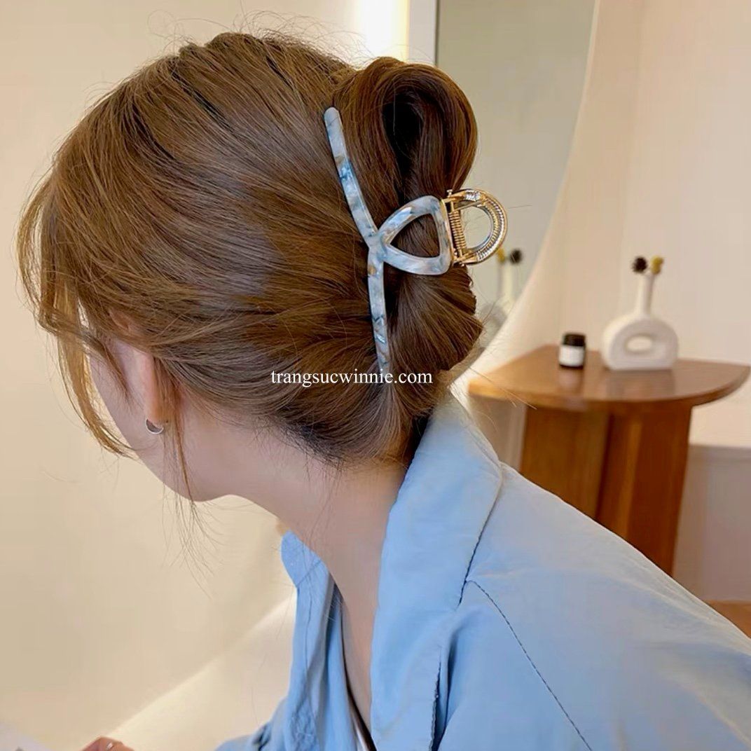 Kẹp tóc Xà cừ chéo - Xanh dương