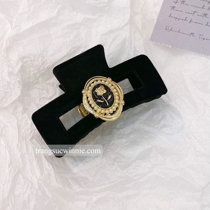 Kẹp tóc nhung rose - vuông