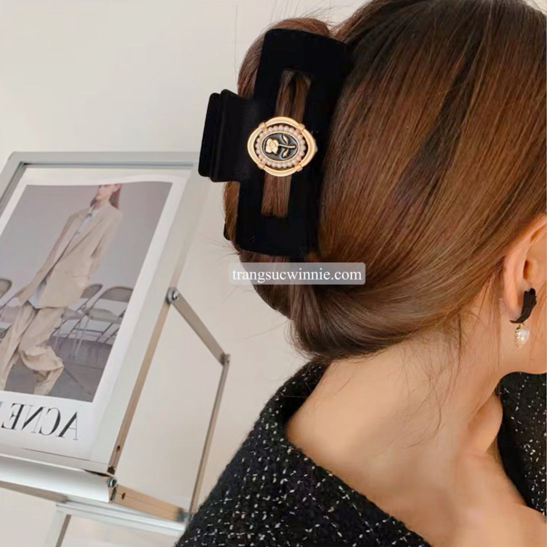 Kẹp tóc nhung rose - vuông