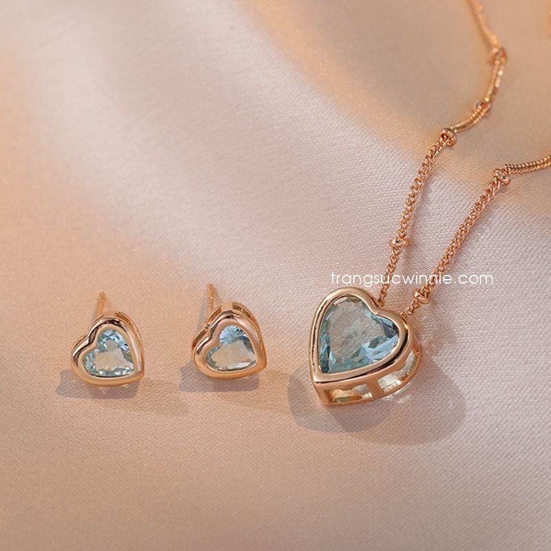 Dây chuyền titan Color heart Xanh nhạt