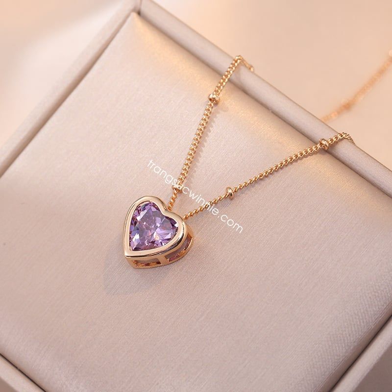 Dây chuyền titan Color heart Tím