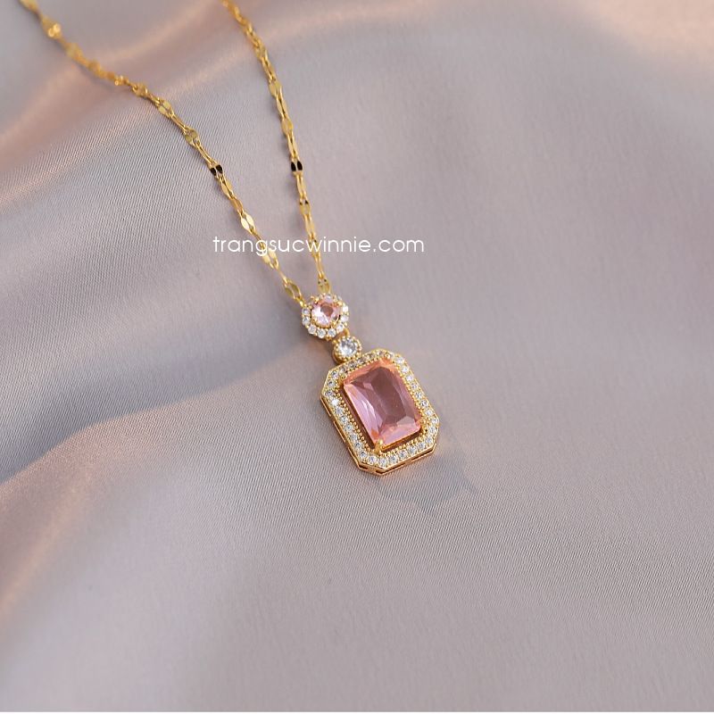 Dây chuyền titan Pink Square