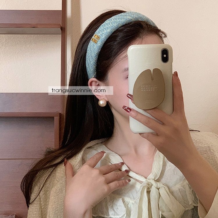 Cài tóc Tweed min xanh