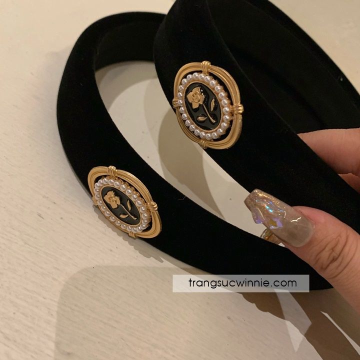 Cài tóc nhung đen rose