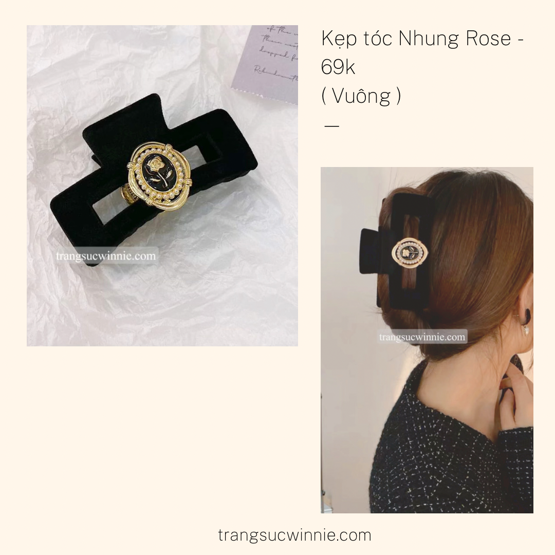 Kẹp tóc nhung rose - vuông