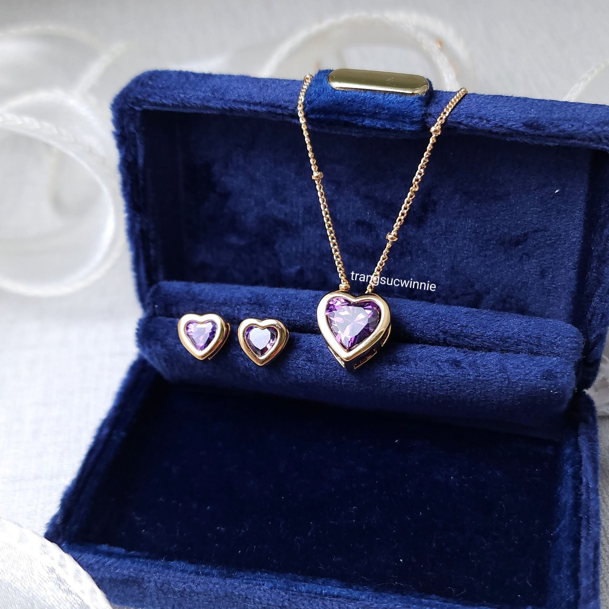 Dây chuyền titan Color heart Tím