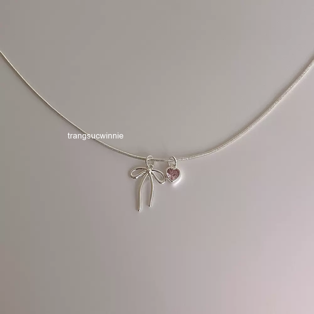 Dây chuyền Bạc S925 Nơ tim hồng
