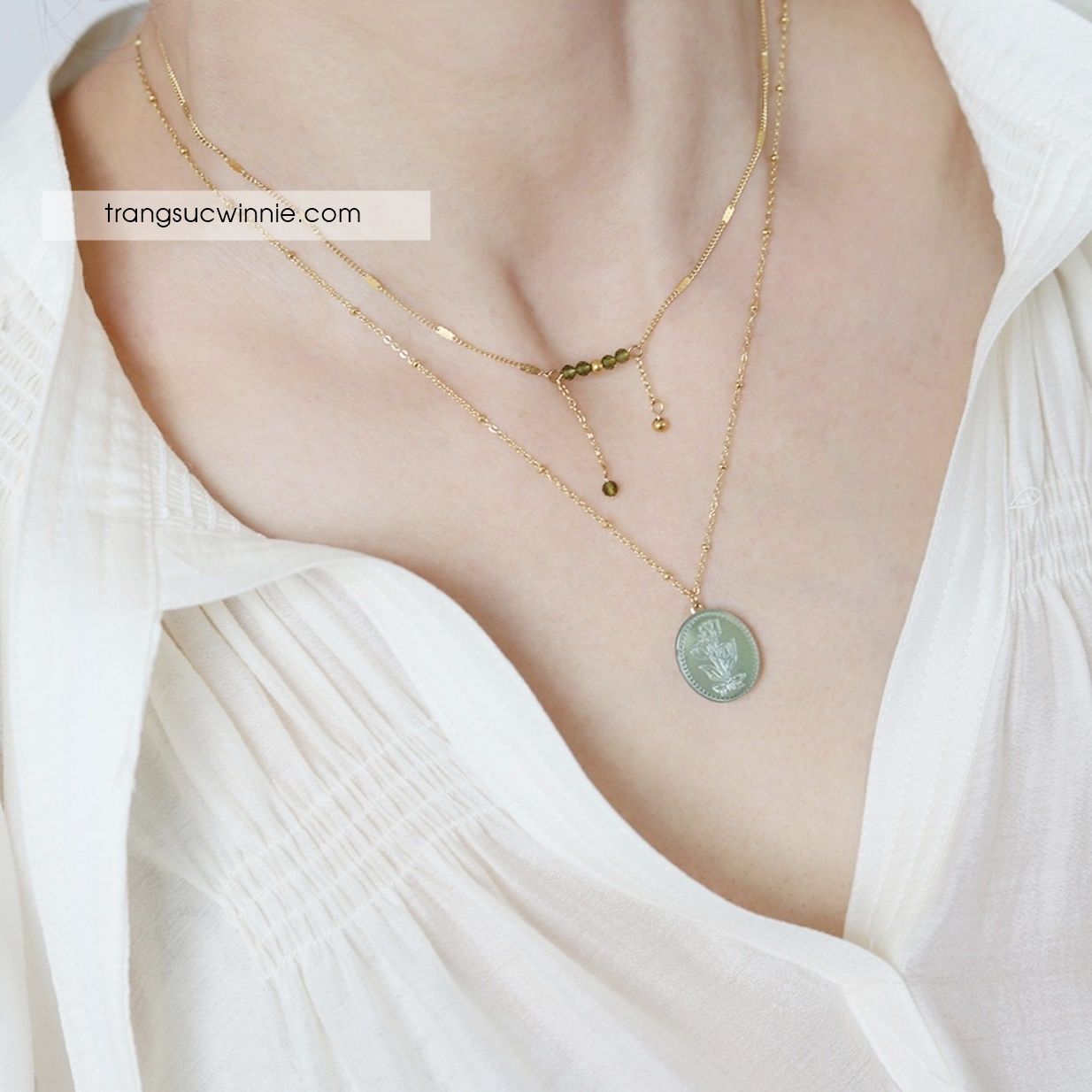 Dây chuyền titan Olive nacre