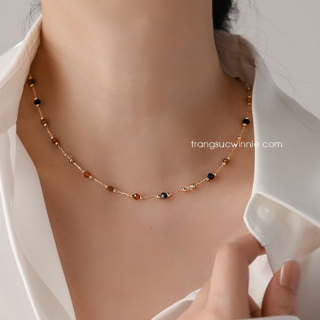 Dây chuyền titan Pha lê màu