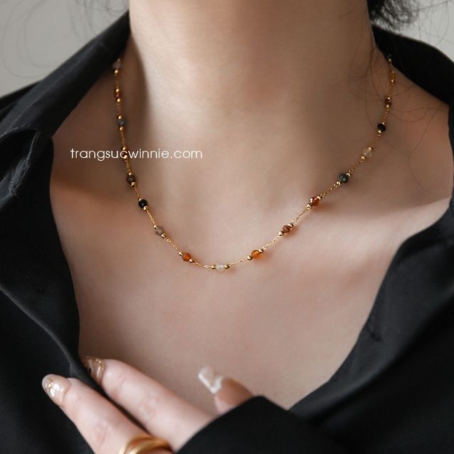 Dây chuyền titan Pha lê màu