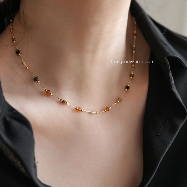 Dây chuyền titan Pha lê màu
