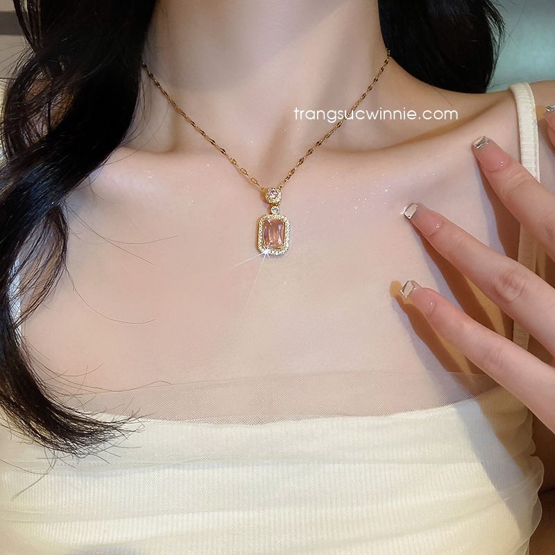 Dây chuyền titan Pink Square