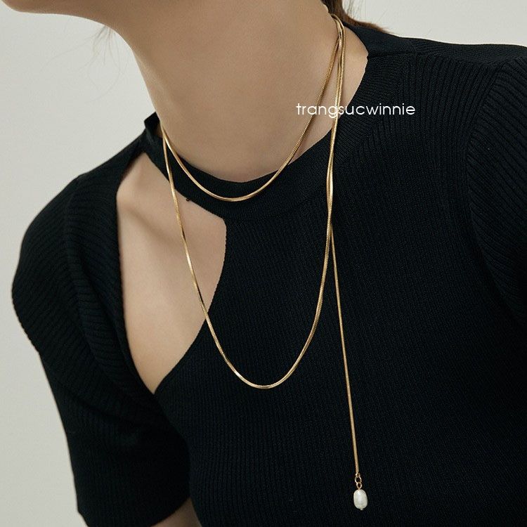 Dây chuyền titan Trơn mảnh ngọc trai