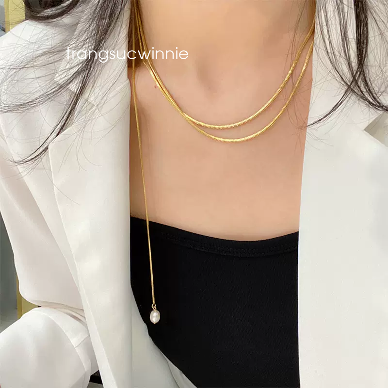 Dây chuyền titan Trơn mảnh ngọc trai