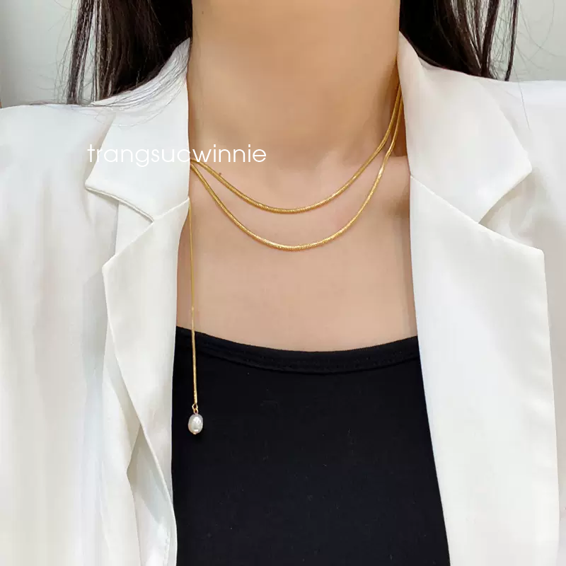 Dây chuyền titan Trơn mảnh ngọc trai