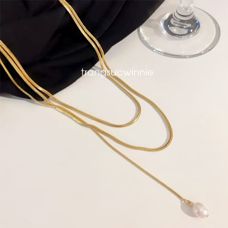 Dây chuyền titan Trơn mảnh ngọc trai