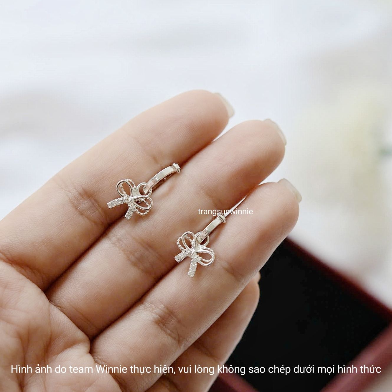 Hoa tai Bạc S925 Khoen Nơ đôi