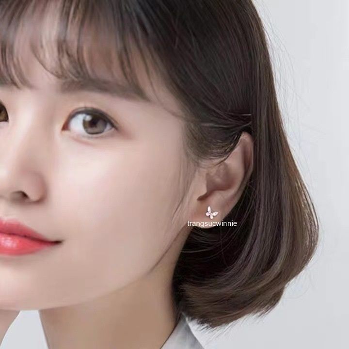 Hoa tai Bạc S925 Bướm hồng