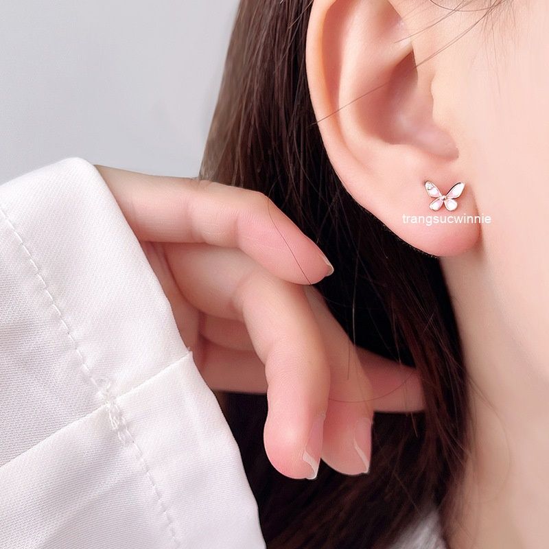 Hoa tai Bạc S925 Bướm hồng