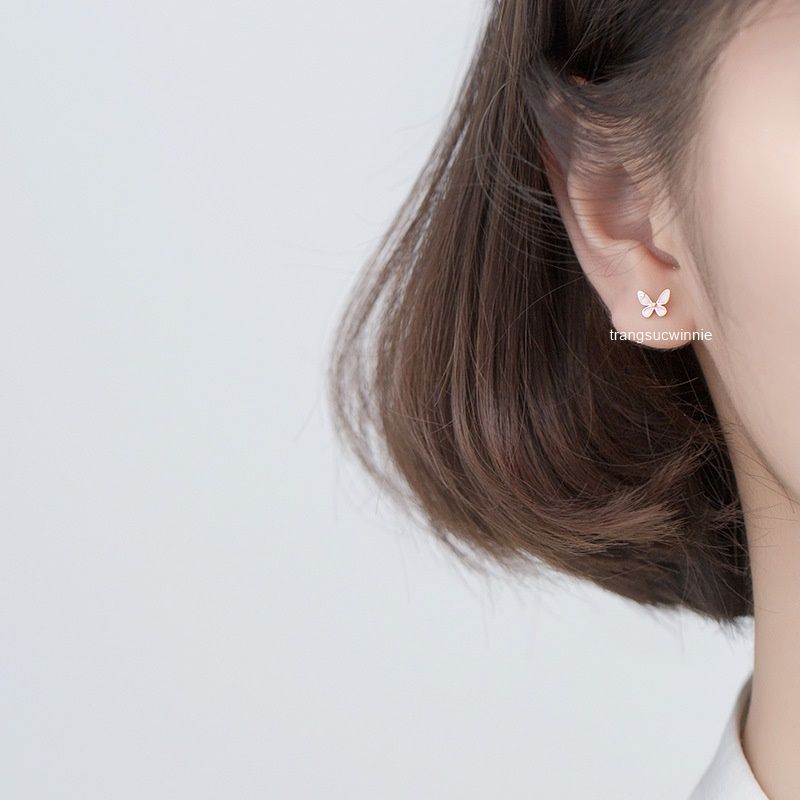 Hoa tai Bạc S925 Bướm hồng