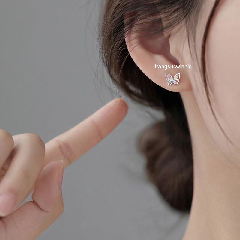 Hoa tai Bạc S925 Bướm pastel
