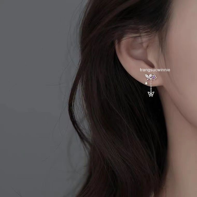 Hoa tai Bạc S925 Bướm tím dây