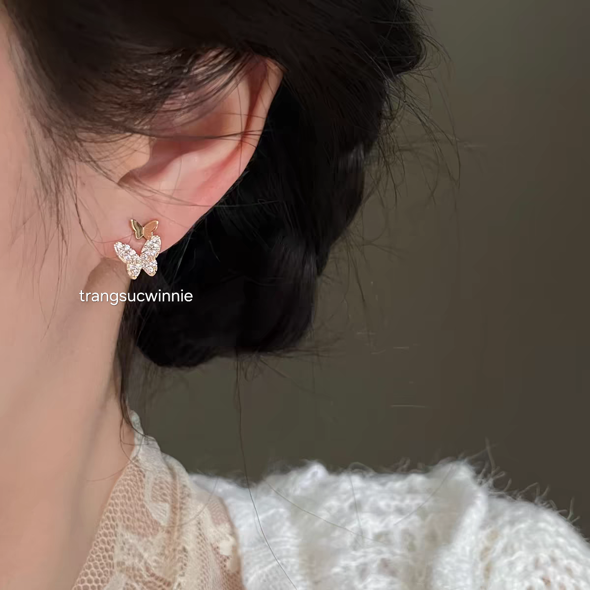 Hoa tai Bạc S925 Diamond Butterfly