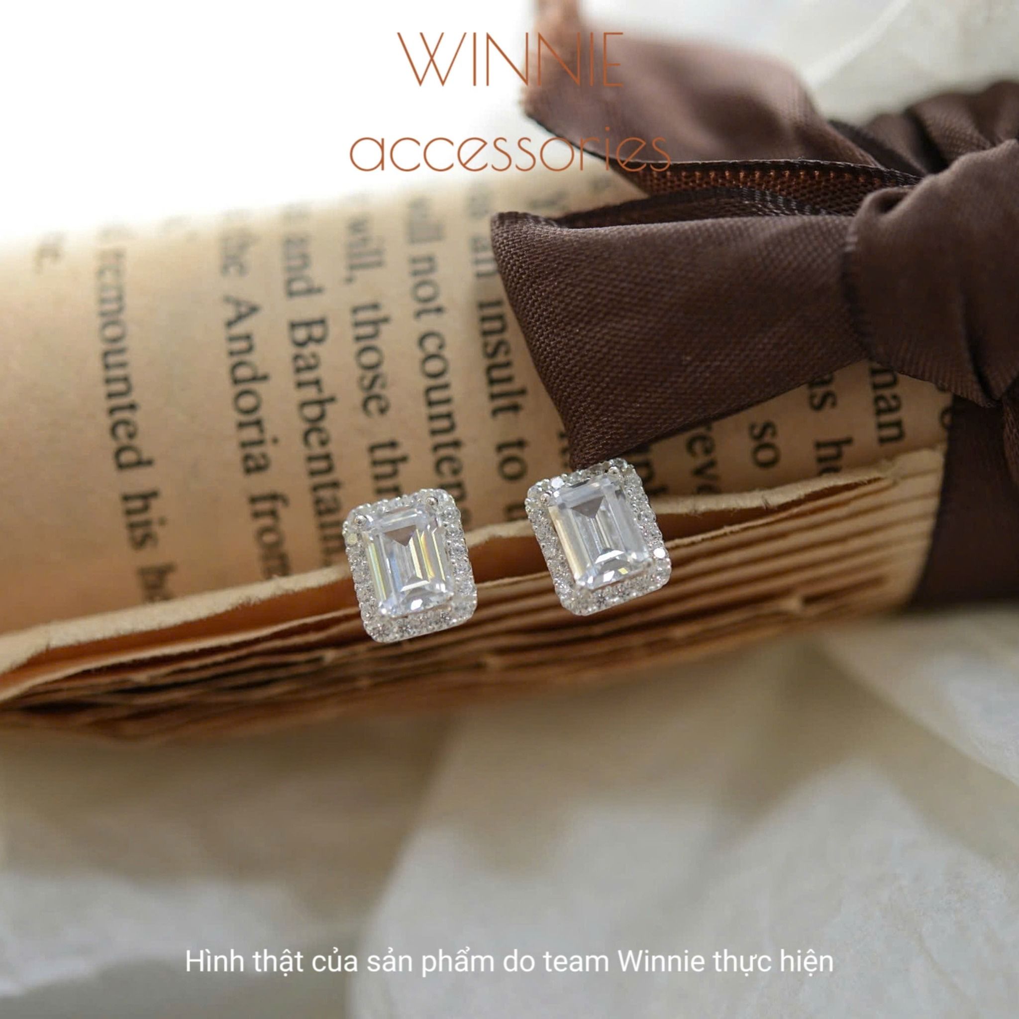 Hoa tai Bạc S925 Emerald Cut Diamond