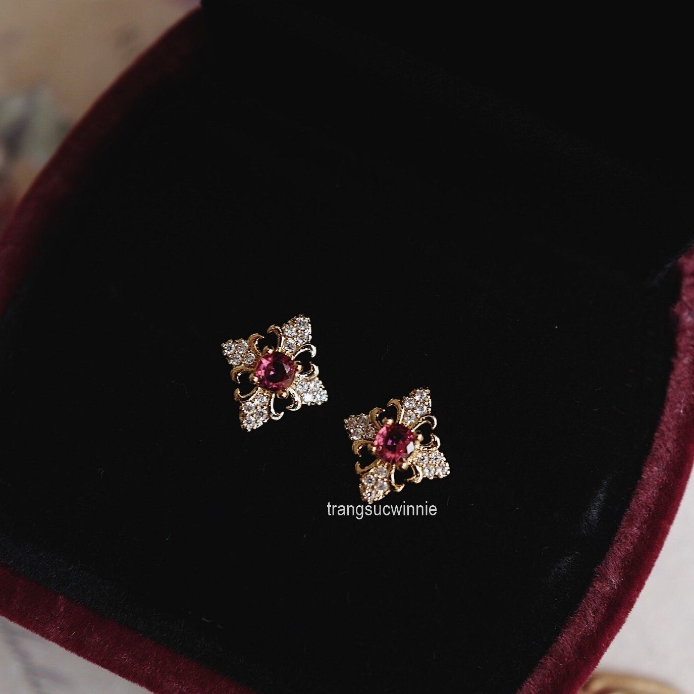 Hoa tai Bạc S925 Parisian Ruby