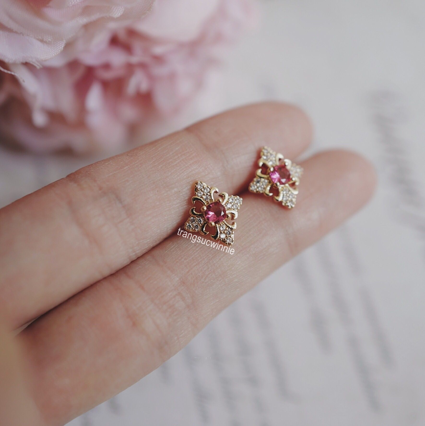 Hoa tai Bạc S925 Parisian Ruby