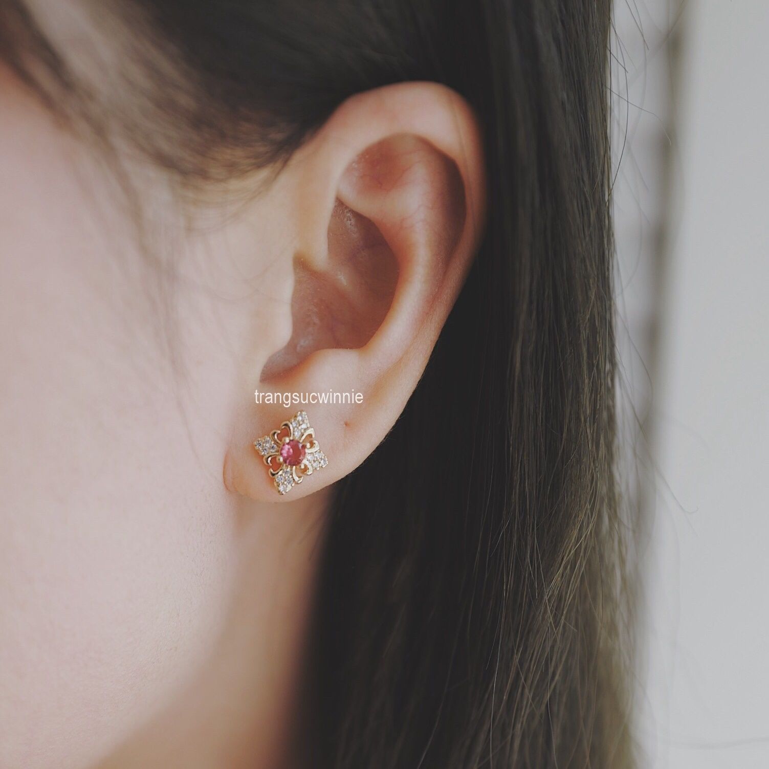 Hoa tai Bạc S925 Parisian Ruby