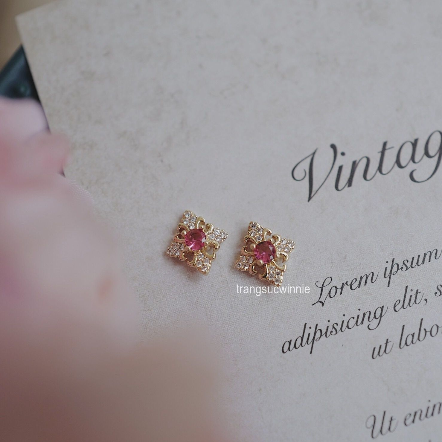 Hoa tai Bạc S925 Parisian Ruby