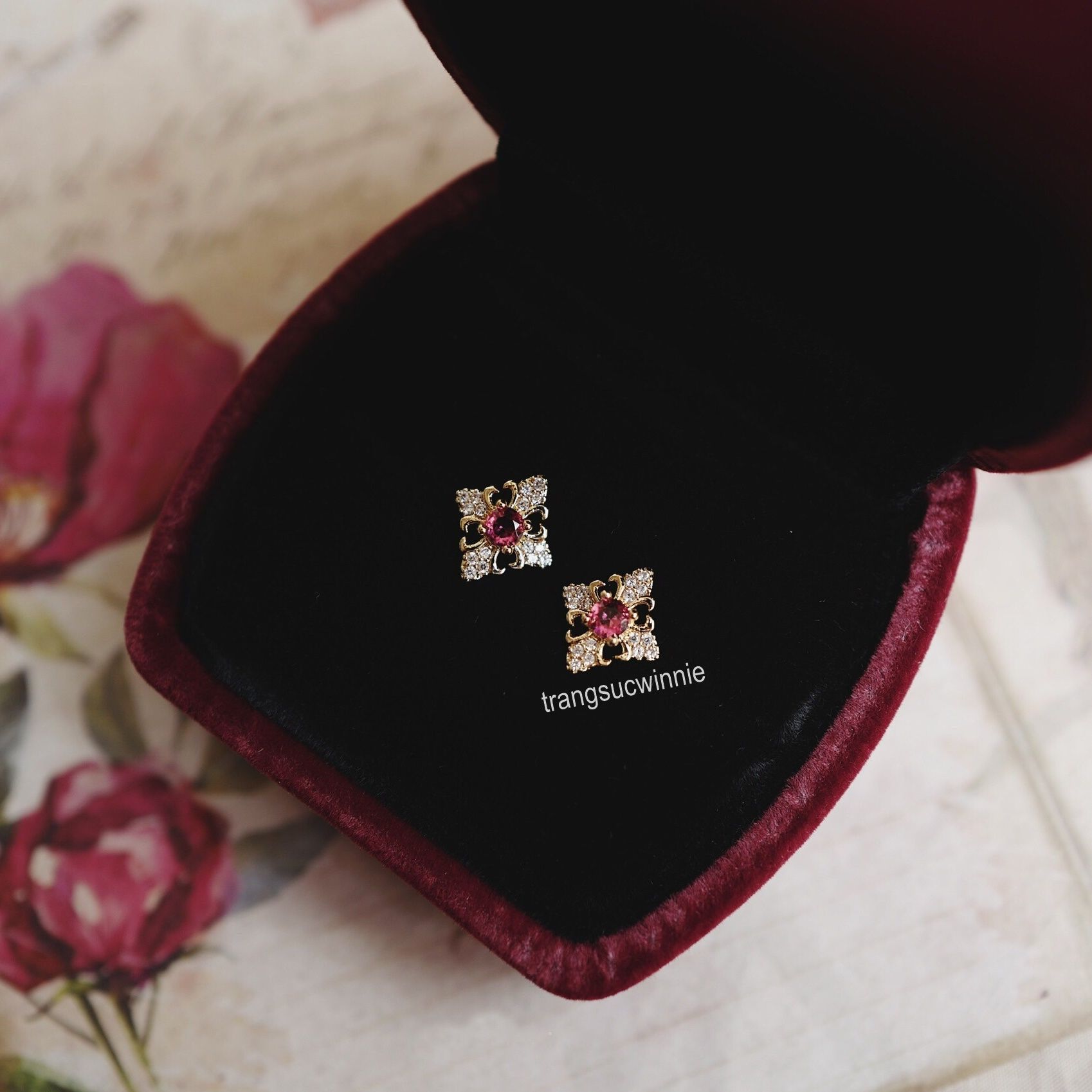 Hoa tai Bạc S925 Parisian Ruby