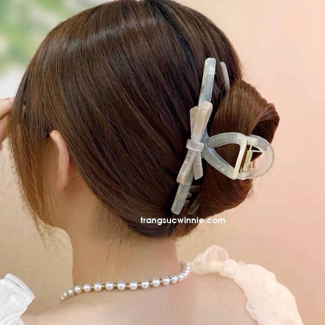 Kẹp tóc Chéo nơ sữa
