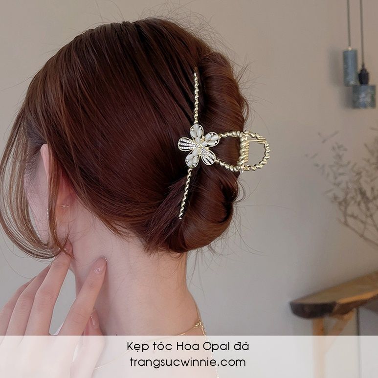 Kẹp tóc Hoa opal đá