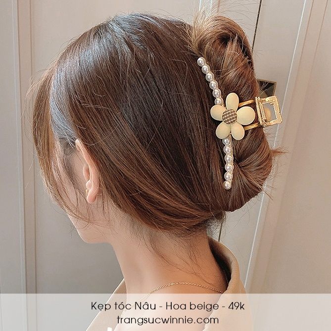 Kẹp tóc Nâu - hoa beige