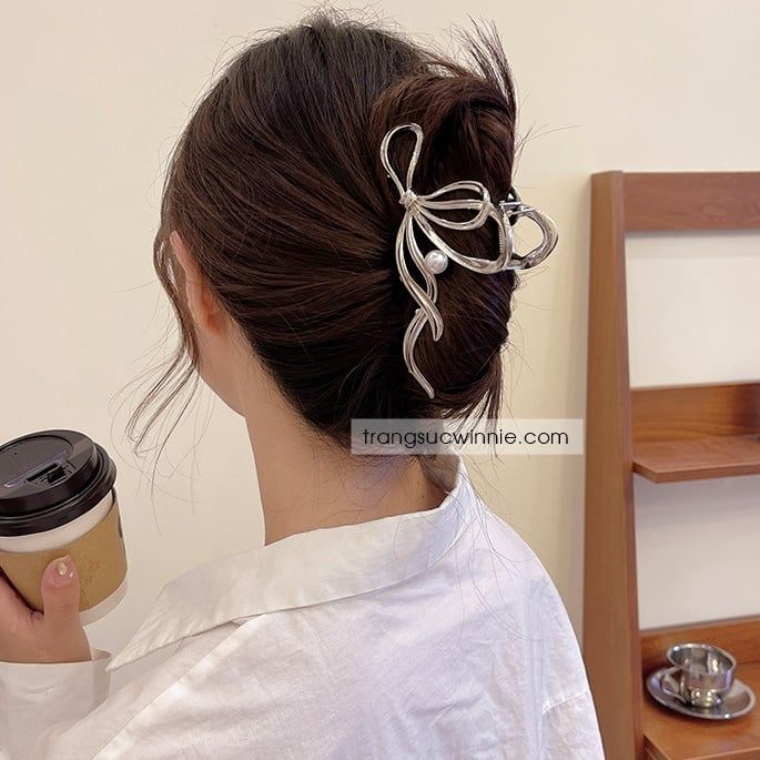 Kẹp tóc Nơ bạc