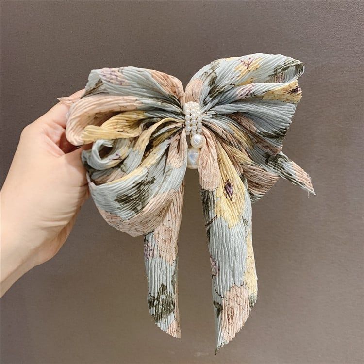 Kẹp tóc Nơ dún xanh
