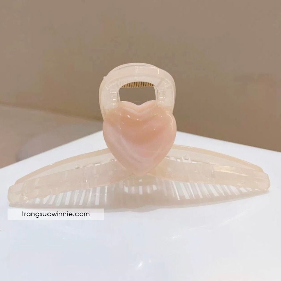 Kẹp tóc tim marble hồng