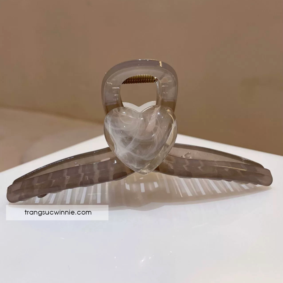 Kẹp tóc tim marble xám