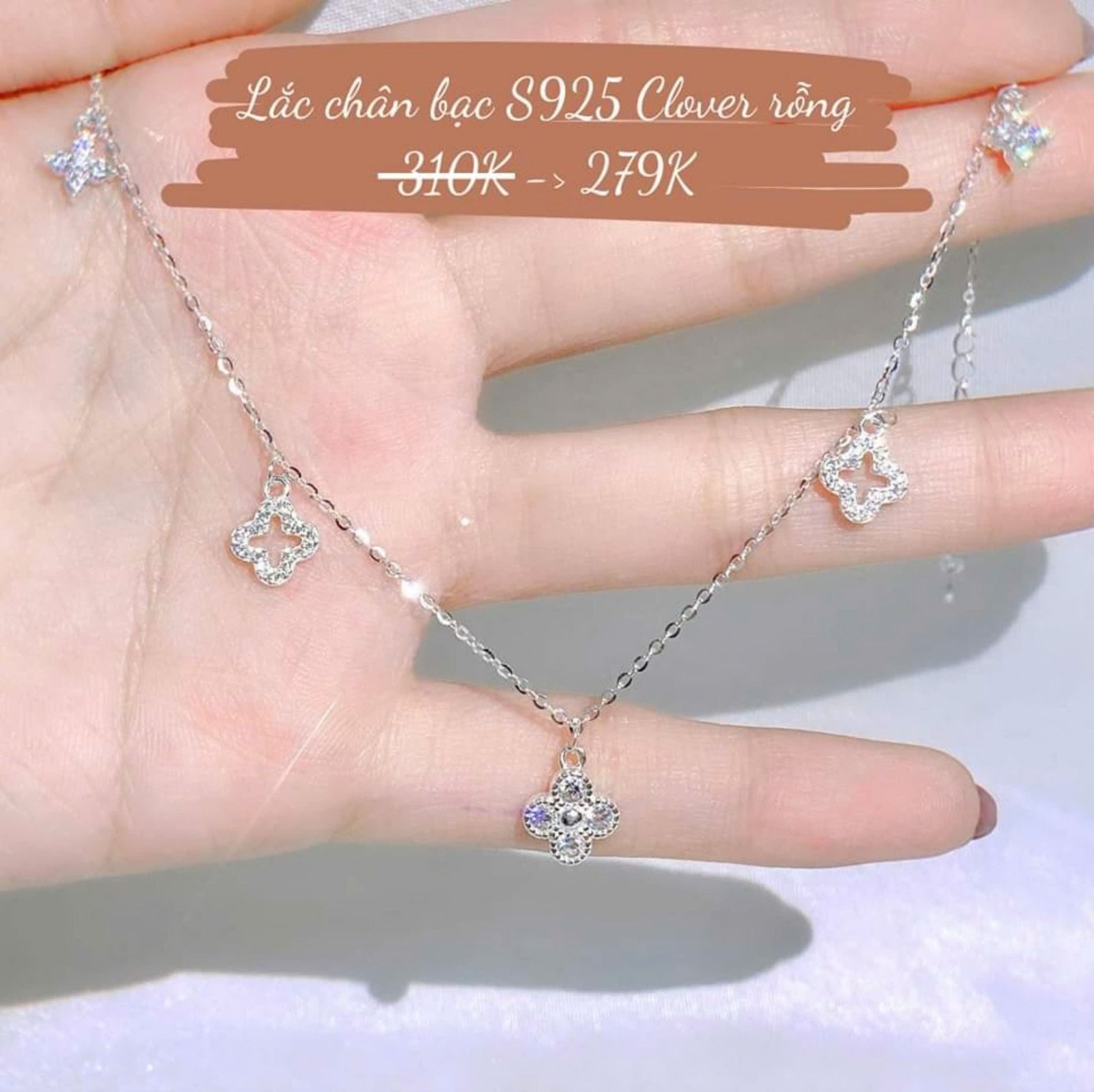 Lắc chân Bạc S925 Clover rỗng