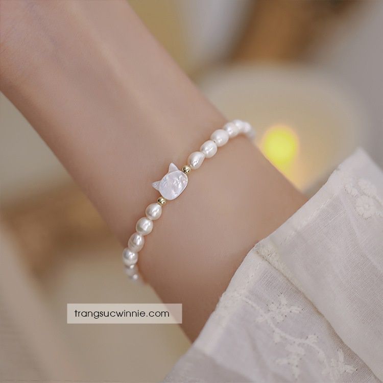 Lắc tay Ngọc trai mèo trắng