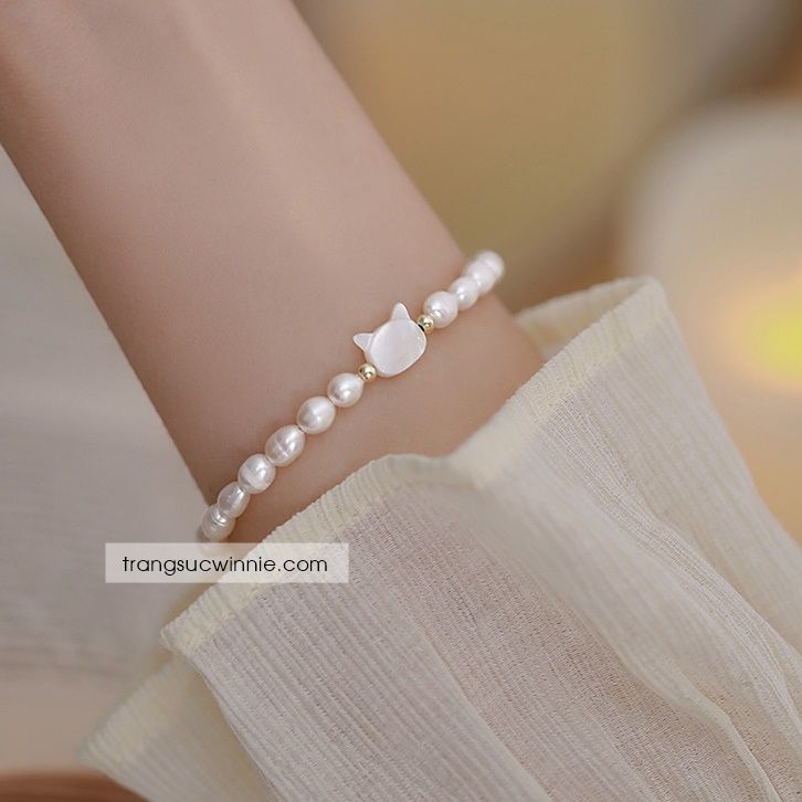 Lắc tay Ngọc trai mèo trắng
