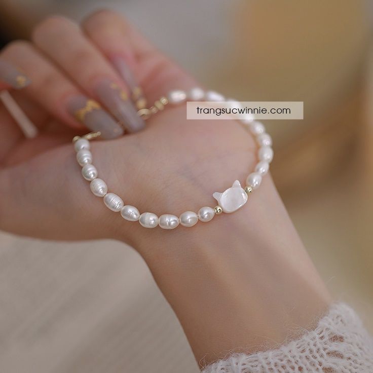 Lắc tay Ngọc trai mèo trắng